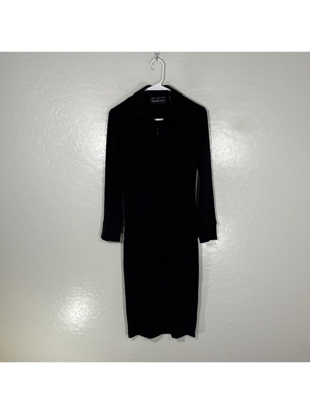 KAMALIKULTURE Shirt Dress Womens Small Black Collared Zip Front Knit Sheath Knee